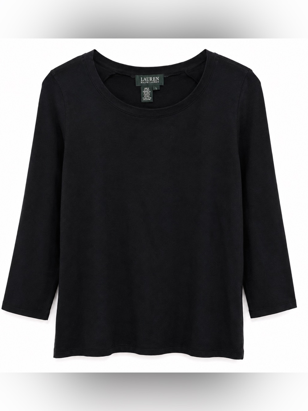Lauren Ralph Lauren Women’s L Black Silk Blend Crew Neck 3/4 Sleeve Stretch Top